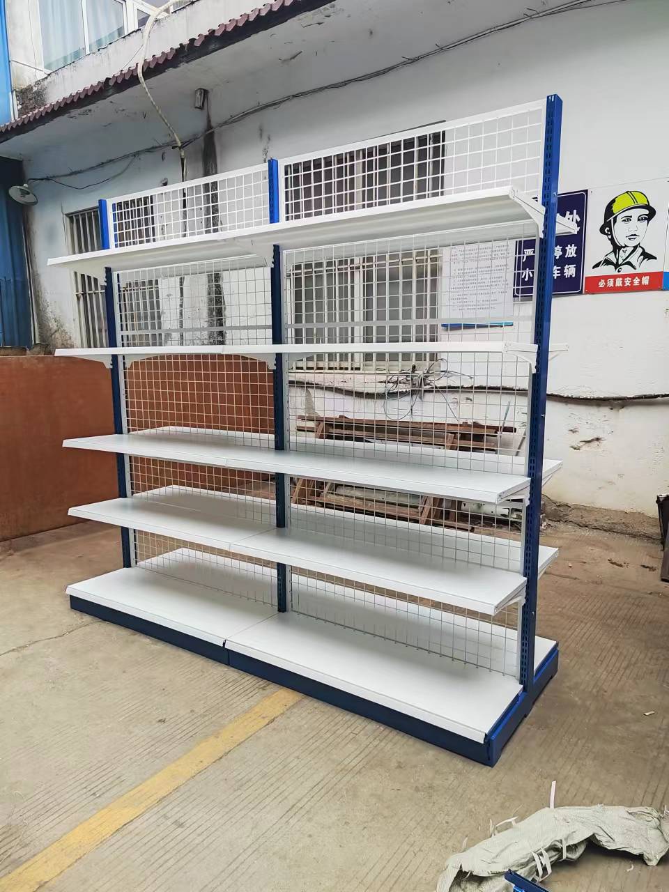 Blue White Wire Mesh Shelf